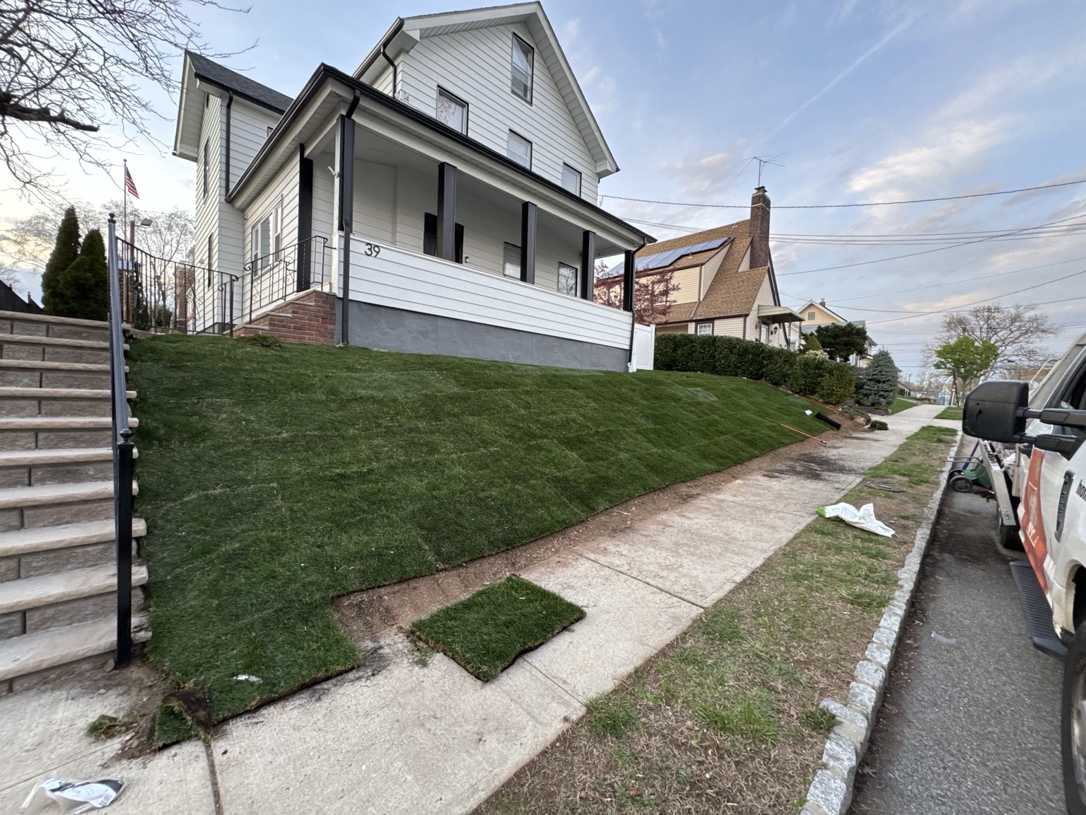 Newly installed front lawn sod