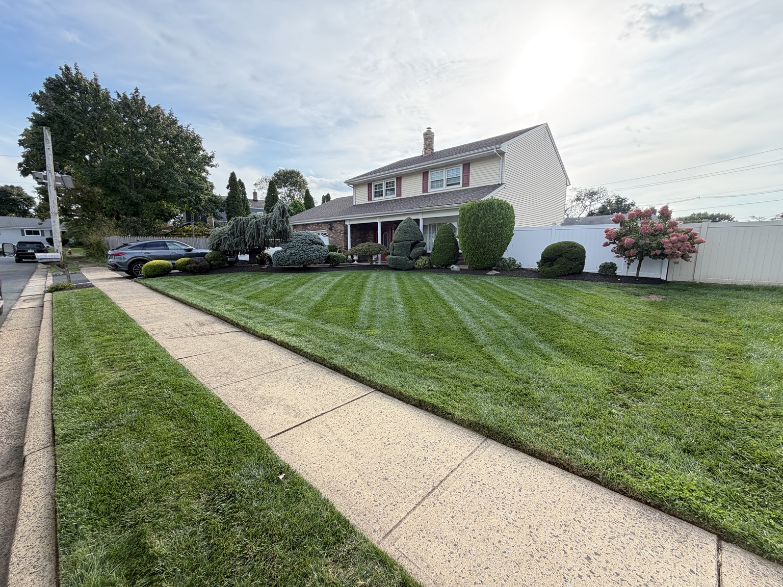 Freshly striped lawn cared for by Ticolands
